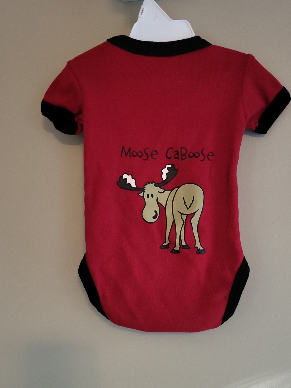 "Moose Caboose" red onesie/bodysuit